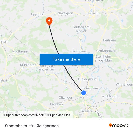 Stammheim to Kleingartach map