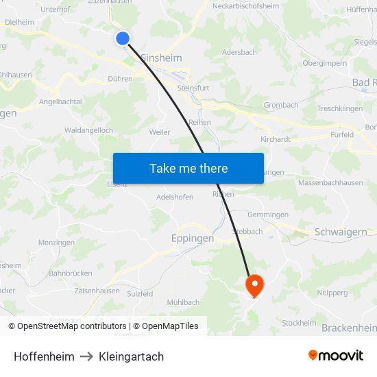 Hoffenheim to Kleingartach map