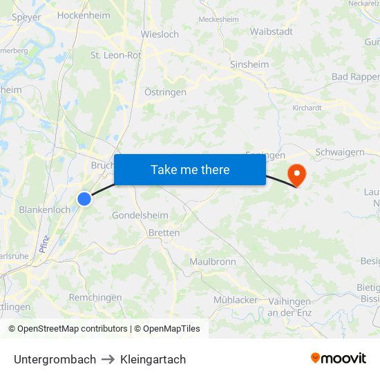 Untergrombach to Kleingartach map