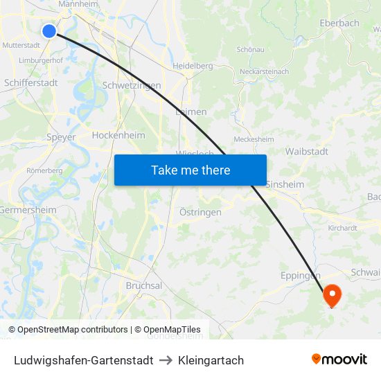 Ludwigshafen-Gartenstadt to Kleingartach map