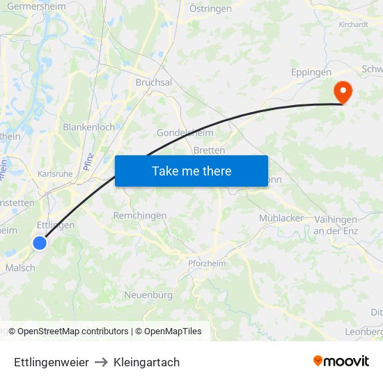 Ettlingenweier to Kleingartach map