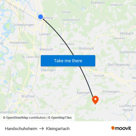 Handschuhsheim to Kleingartach map