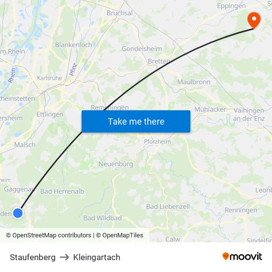 Staufenberg to Kleingartach map