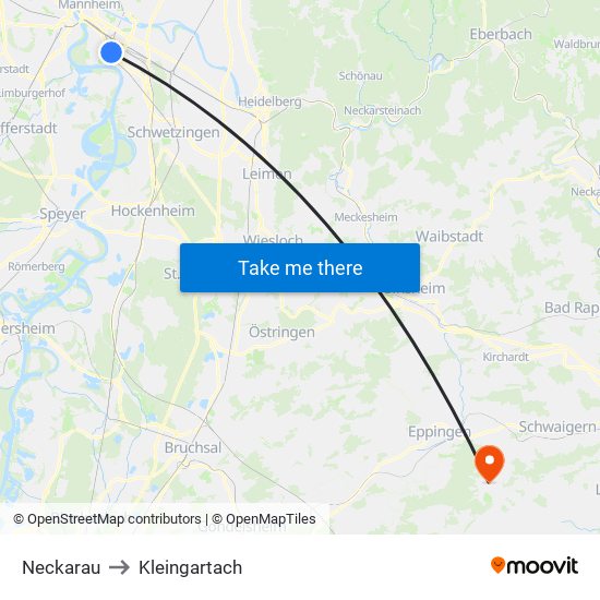 Neckarau to Kleingartach map