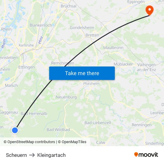 Scheuern to Kleingartach map