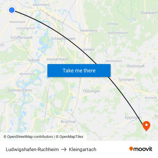 Ludwigshafen-Ruchheim to Kleingartach map