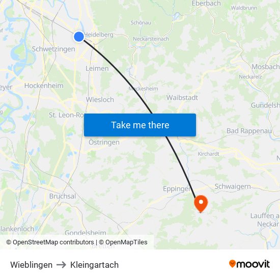 Wieblingen to Kleingartach map