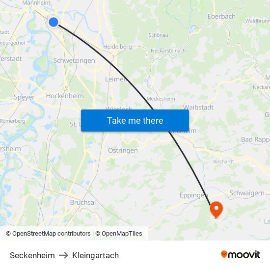 Seckenheim to Kleingartach map