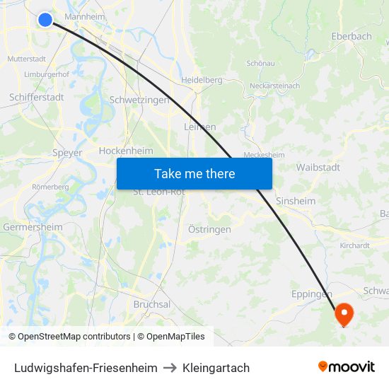 Ludwigshafen-Friesenheim to Kleingartach map