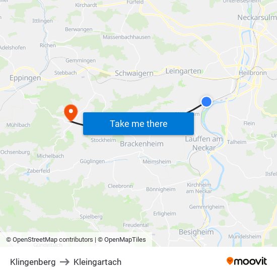 Klingenberg to Kleingartach map