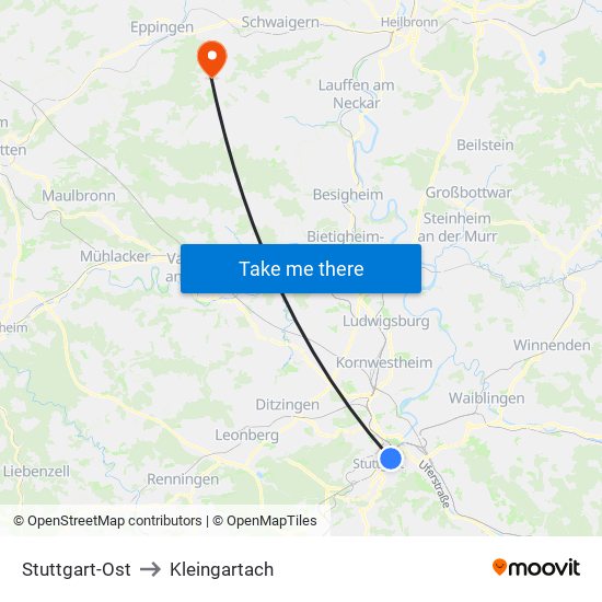 Stuttgart-Ost to Kleingartach map