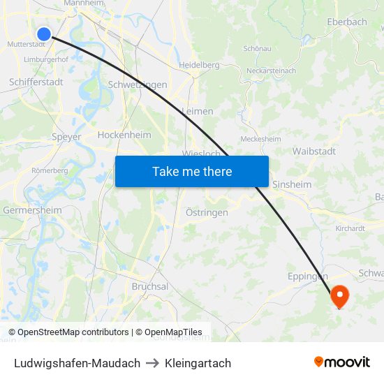 Ludwigshafen-Maudach to Kleingartach map