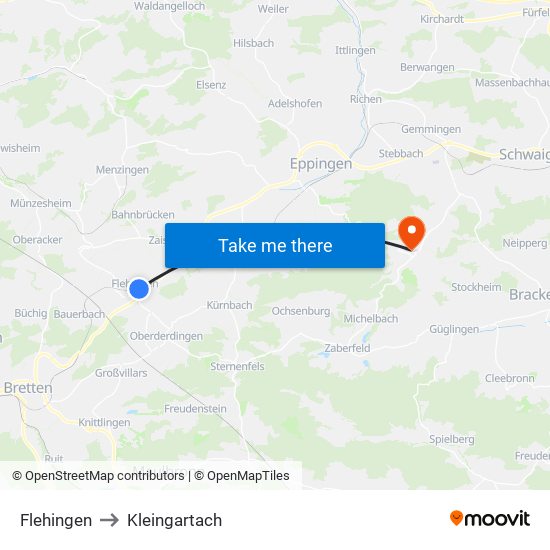 Flehingen to Kleingartach map