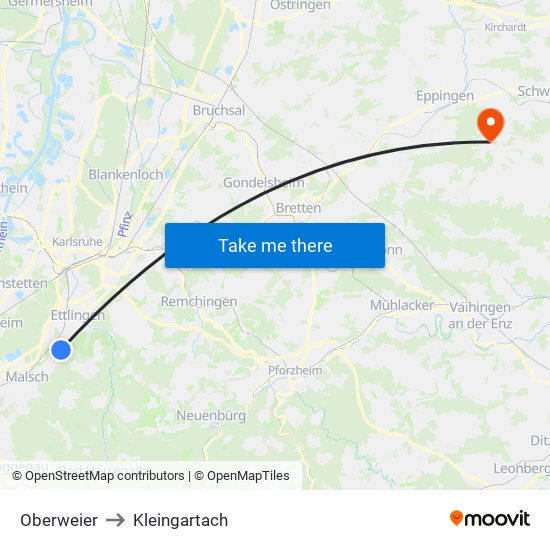 Oberweier to Kleingartach map