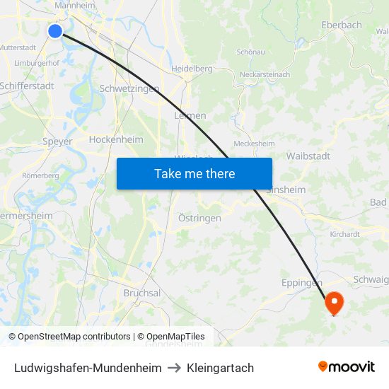 Ludwigshafen-Mundenheim to Kleingartach map