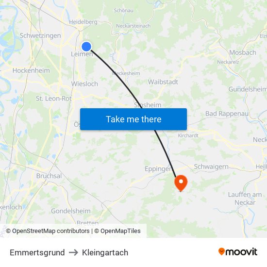 Emmertsgrund to Kleingartach map
