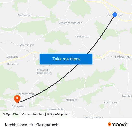 Kirchhausen to Kleingartach map