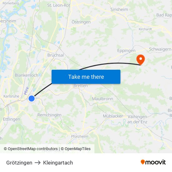 Grötzingen to Kleingartach map