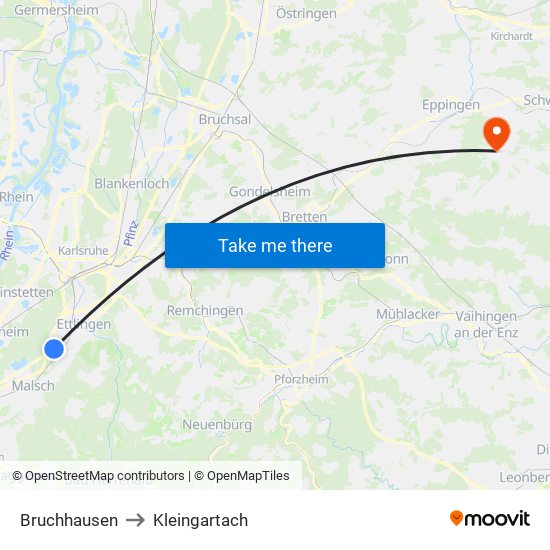 Bruchhausen to Kleingartach map