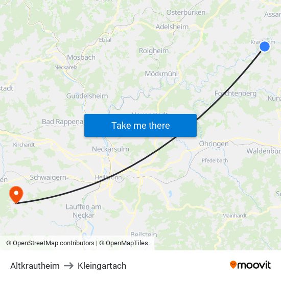 Altkrautheim to Kleingartach map