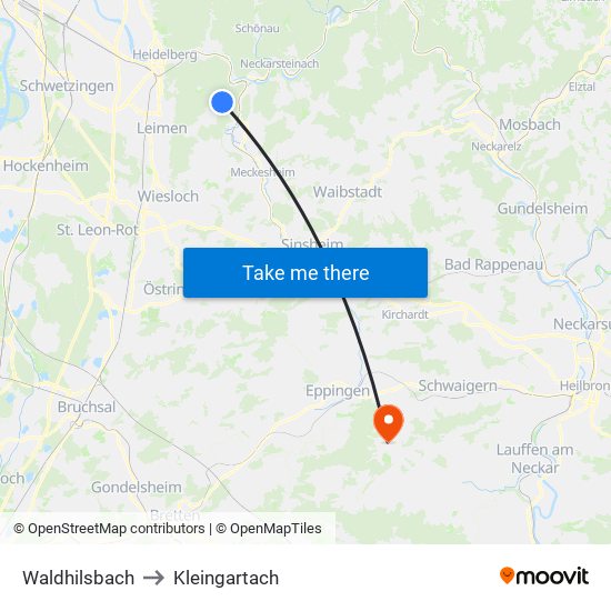 Waldhilsbach to Kleingartach map