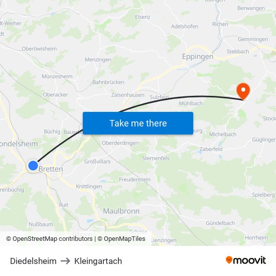 Diedelsheim to Kleingartach map