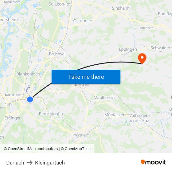 Durlach to Kleingartach map