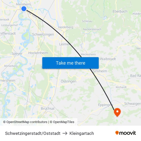 Schwetzingerstadt/Oststadt to Kleingartach map