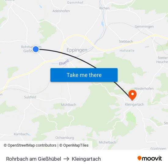 Rohrbach am Gießhübel to Kleingartach map