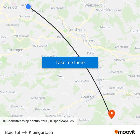 Baiertal to Kleingartach map