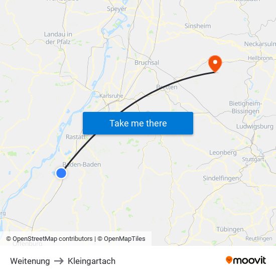 Weitenung to Kleingartach map