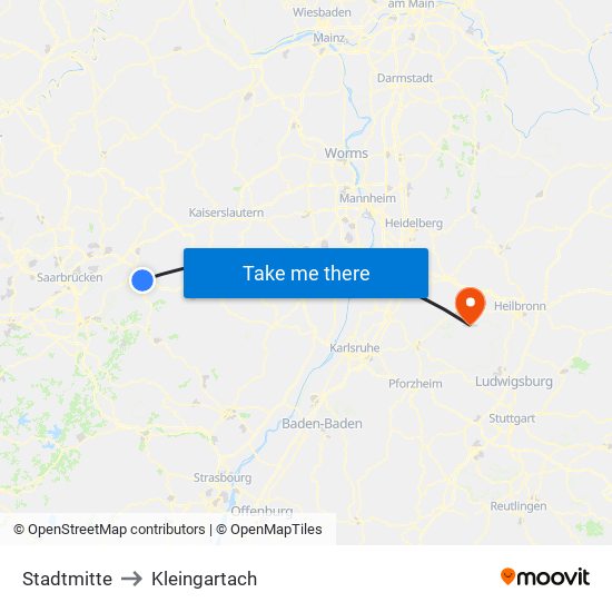 Stadtmitte to Kleingartach map