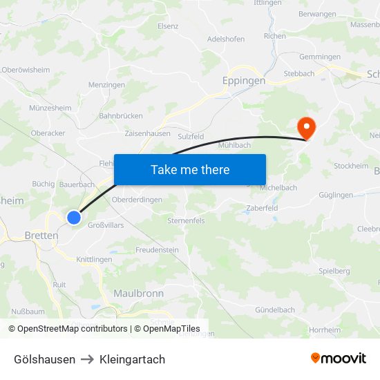 Gölshausen to Kleingartach map