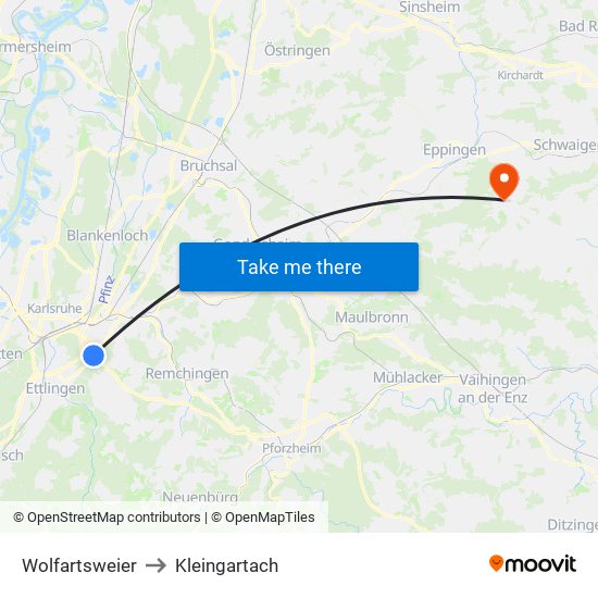 Wolfartsweier to Kleingartach map