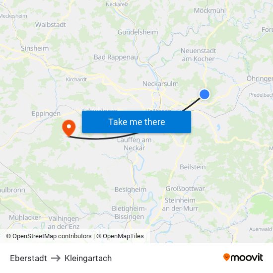 Eberstadt to Kleingartach map