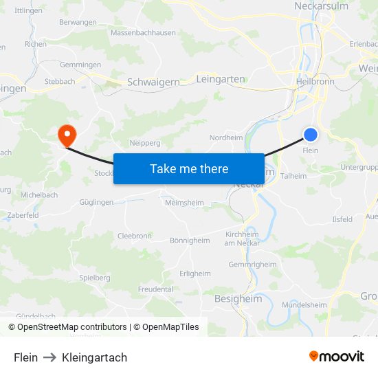 Flein to Kleingartach map