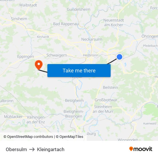 Obersulm to Kleingartach map