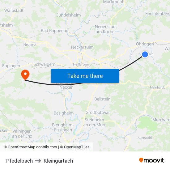 Pfedelbach to Kleingartach map