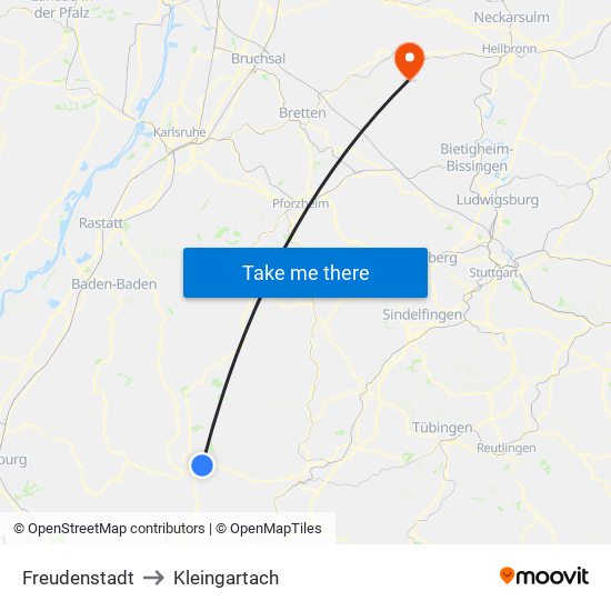 Freudenstadt to Kleingartach map