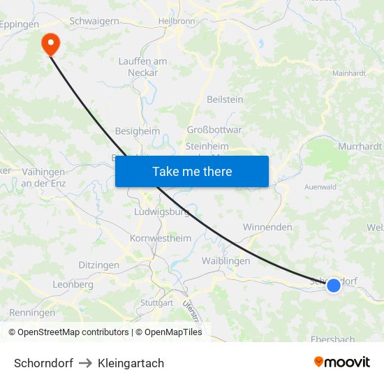 Schorndorf to Kleingartach map