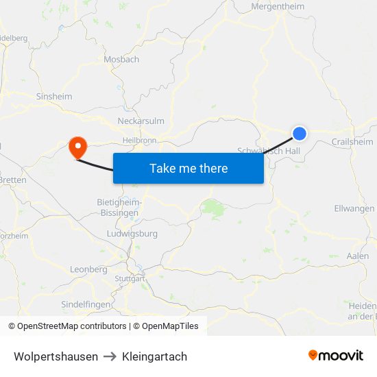 Wolpertshausen to Kleingartach map