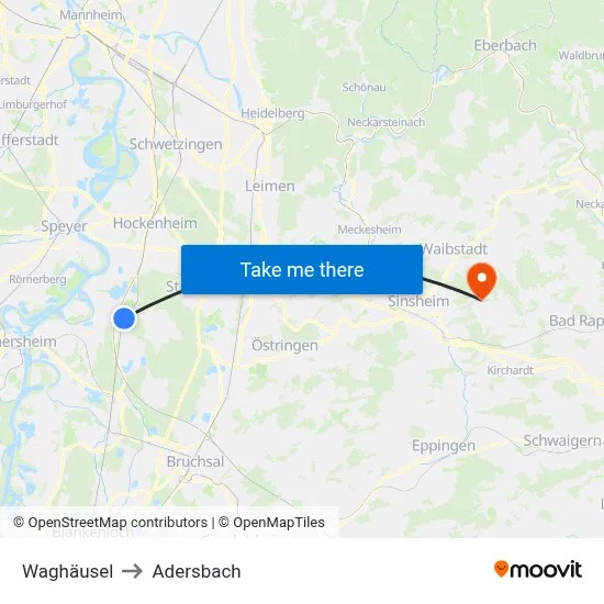 Waghäusel to Adersbach map