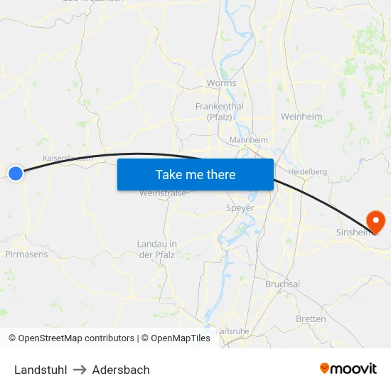 Landstuhl to Adersbach map