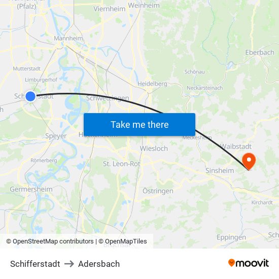 Schifferstadt to Adersbach map