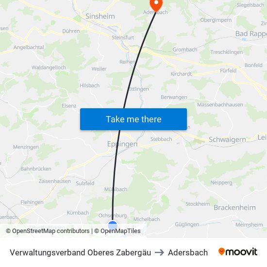 Verwaltungsverband Oberes Zabergäu to Adersbach map