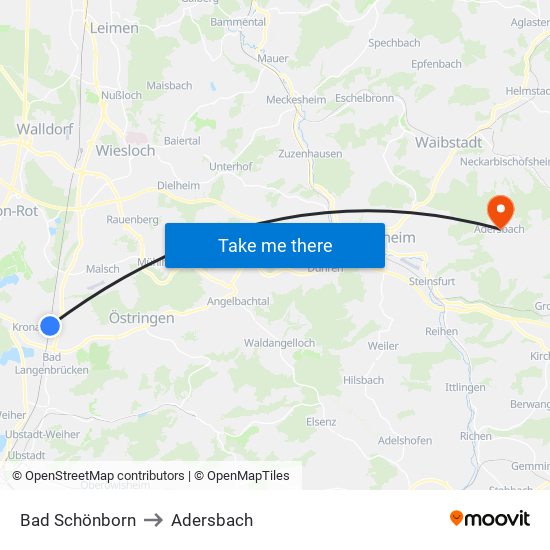 Bad Schönborn to Adersbach map