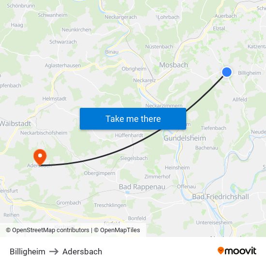 Billigheim to Adersbach map