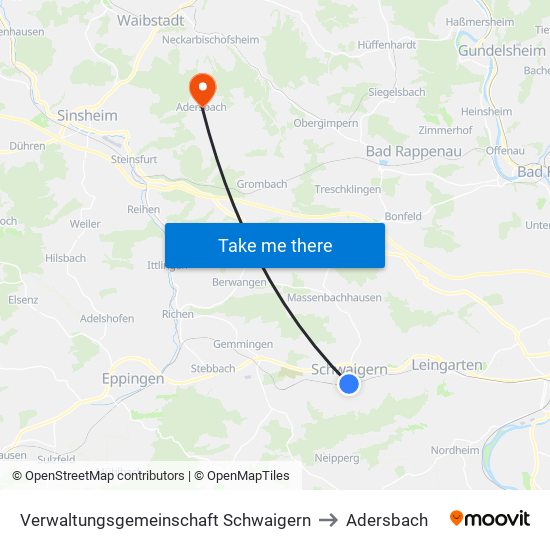 Verwaltungsgemeinschaft Schwaigern to Adersbach map