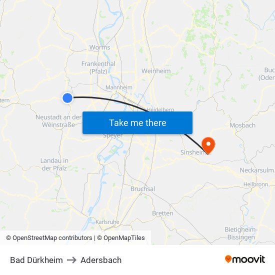 Bad Dürkheim to Adersbach map