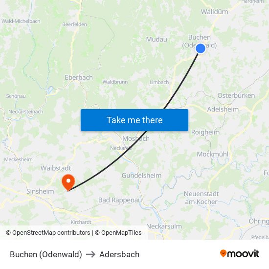 Buchen (Odenwald) to Adersbach map